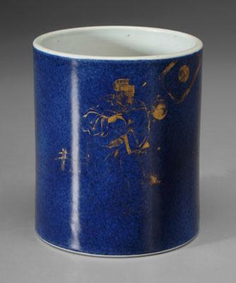 Appraisal: Chinese powder blue brush pot gilt court official and attendants