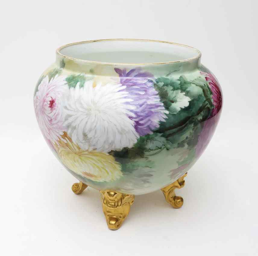 Appraisal: DELINIERES FRENCH LIMOGES PORCELAIN JARDINIERE Ca - Hand painted aster