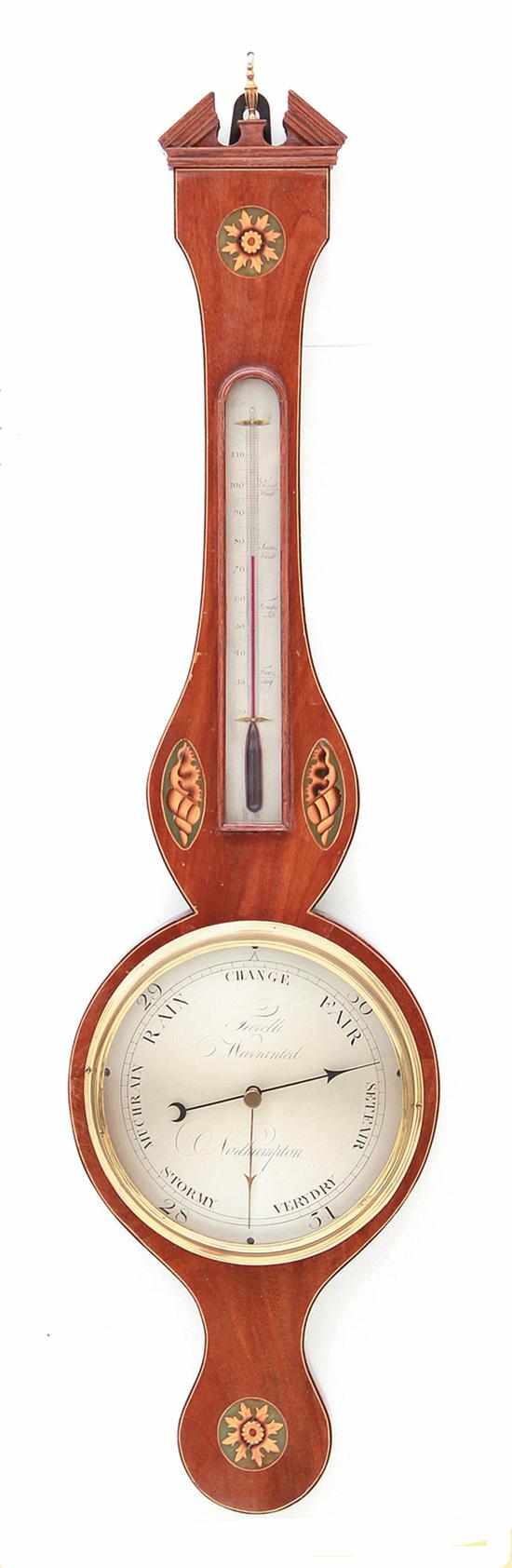 Appraisal: Regency inlaid mahogany barometer early th century typical banjo-form case