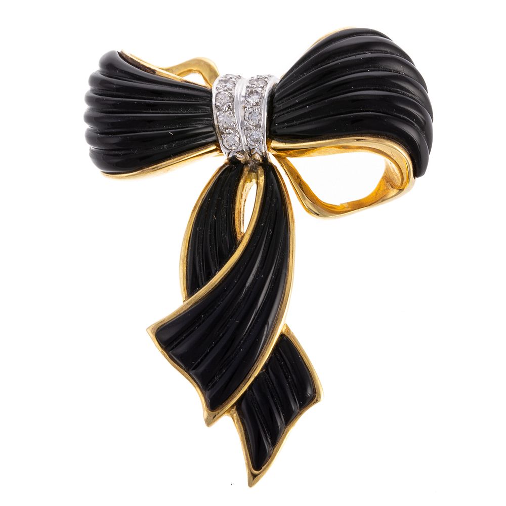 Appraisal: A Ladies Black Onyx Bow with Diamonds in K K