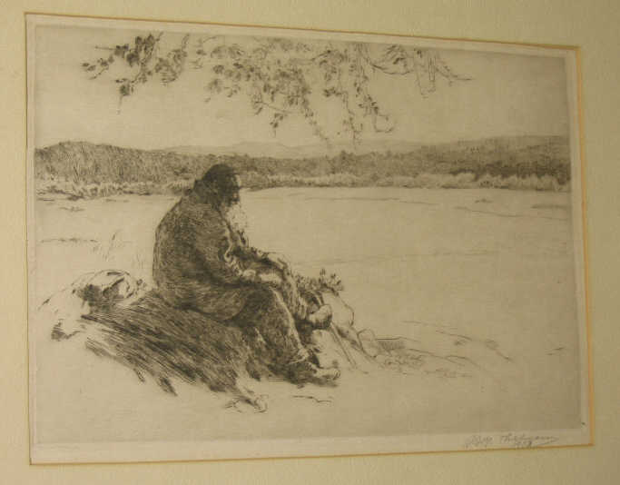 Appraisal: THIELMAN th CENTURY Bearded man beside a river etching signed