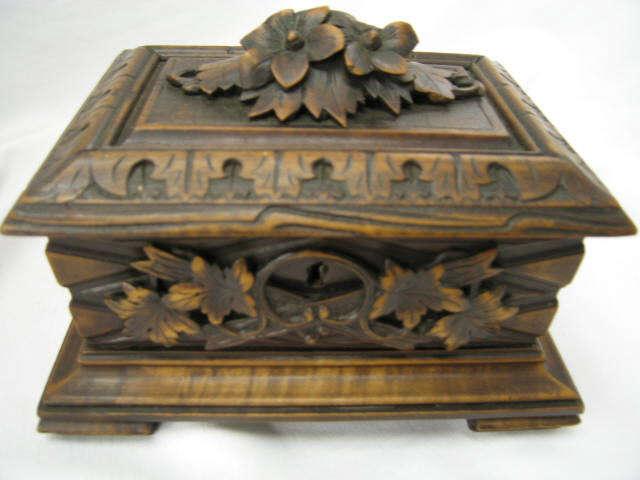 Appraisal: Black Forest Victorian Carved Jewelry Box locking with key x