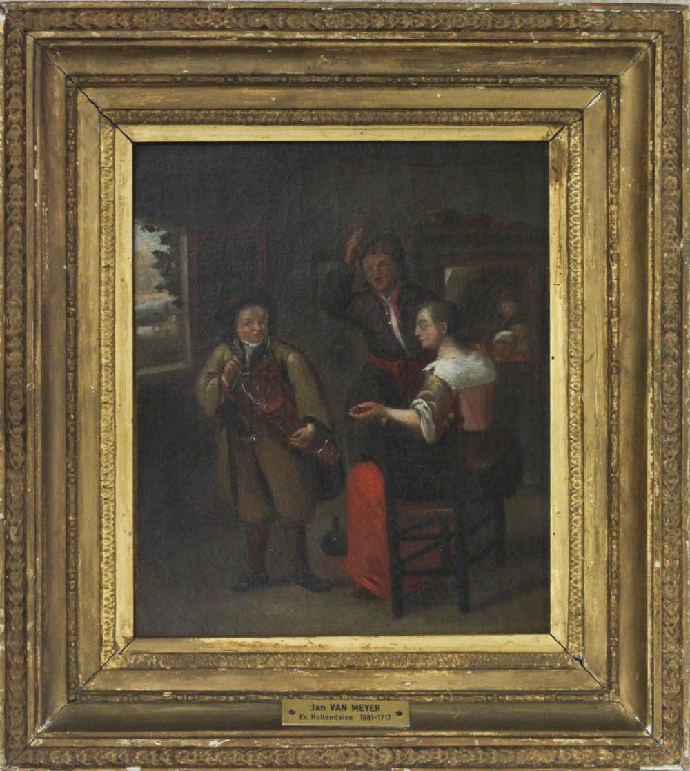 Appraisal: INTERIOR SCENE OIL ON CANVAS AFTER JAN VAN MEYER Dutch