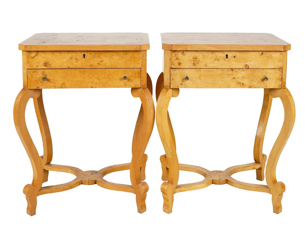 Appraisal: PAIR OF CONTINENTAL BIRCH END TABLES th century each with