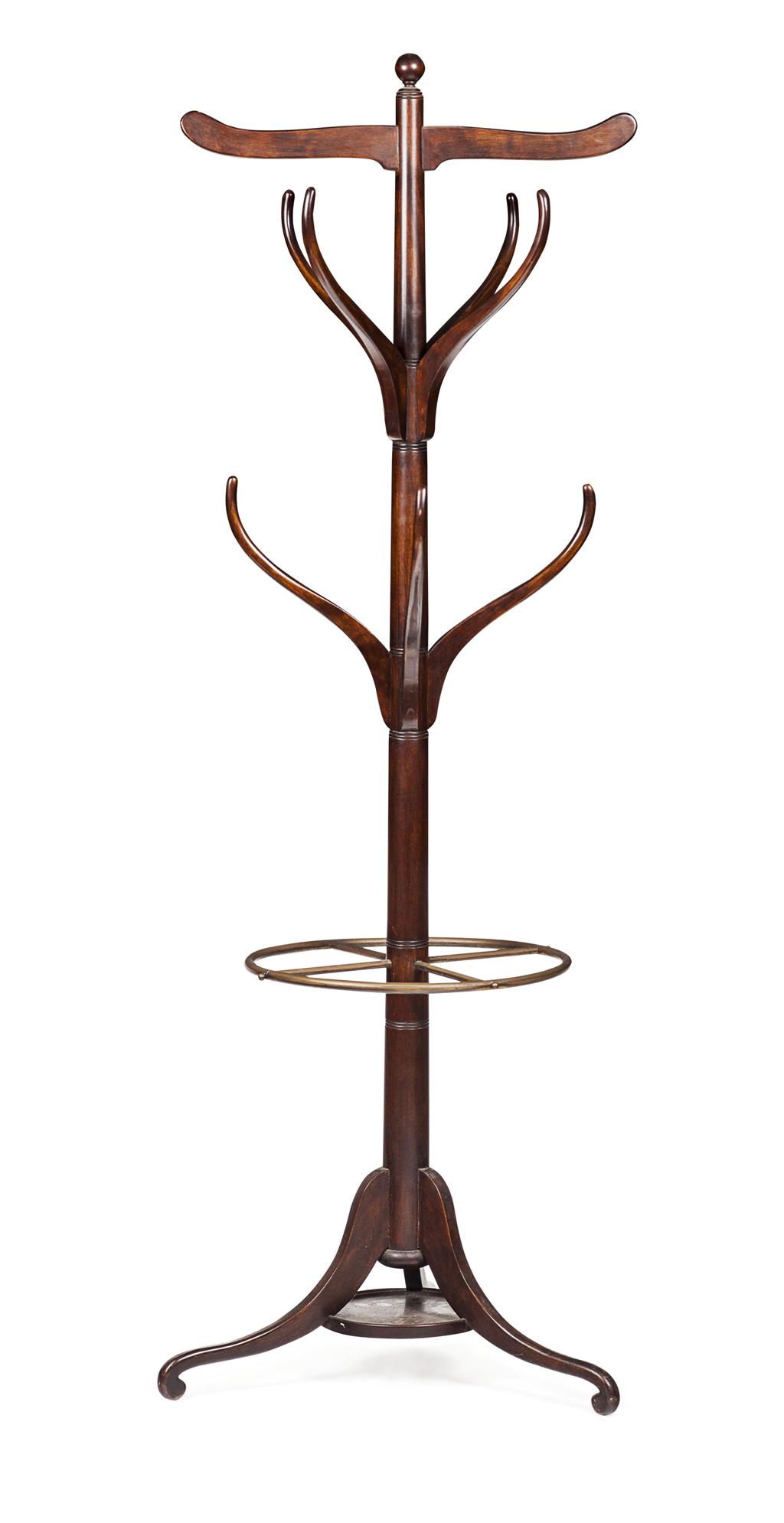 Appraisal: VICTORIAN MAHOGANY AND BRASS COAT STAND TH CENTURY the tapered