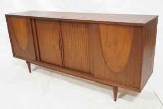 Appraisal: Modern Walnut Credenza Server Two tambour doors and two doors