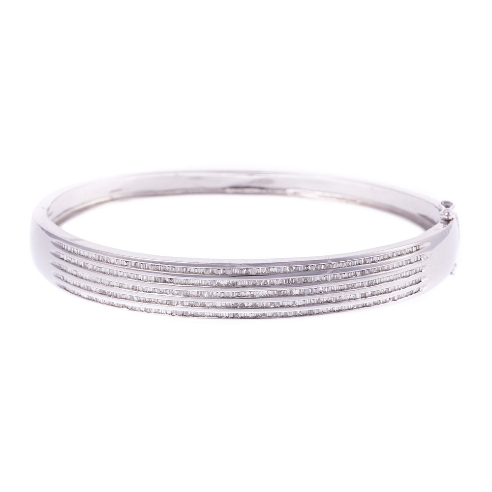 Appraisal: A K White Gold Five Row Baguette Diamond Bangle K