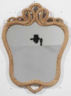 Appraisal: Wall Mirror with Carved Detail wood rusticly carved roping detail