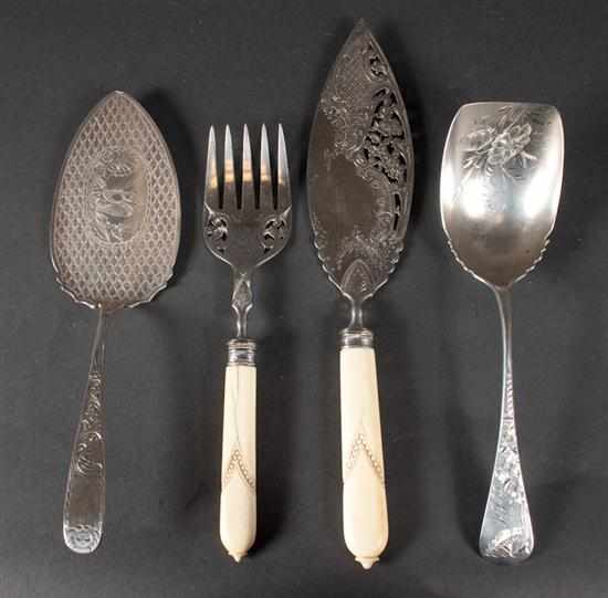 Appraisal: Group of American engraved sterling and silver-plate serving pieces including