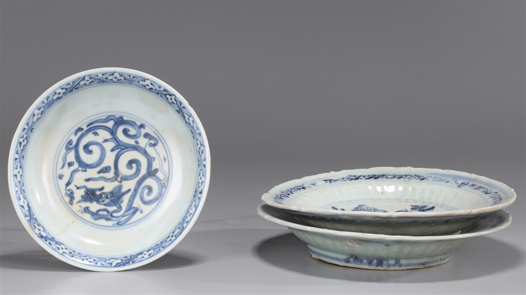 Appraisal: Three Chinese Ming Dynasty blue and white porcelain dishes with