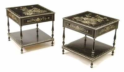 Appraisal: A pair of painted occasional tables each decorated with stork