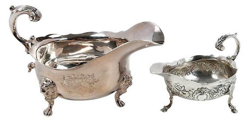 Appraisal: Two George II English Silver Gravy Boats London large with