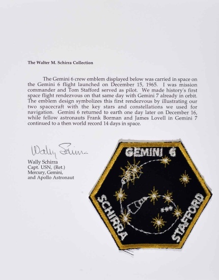 Appraisal: CARRIED ON THE FIRST MANNED RENDEZVOUS MISSION FLOWN Gemini Cloth