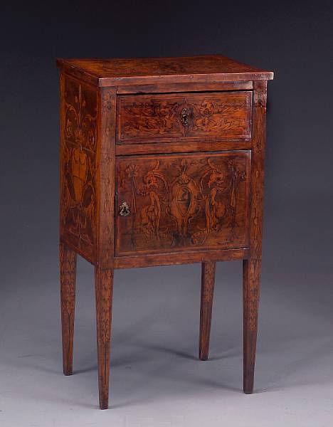 Appraisal: An Italian Neoclassical marquetry and walnut commodino Florence last quarter