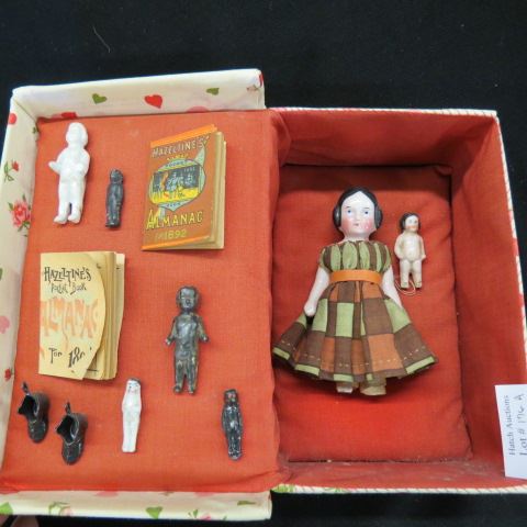 Appraisal: Box with Antique Dolls including porcelain frozen charlottes black more