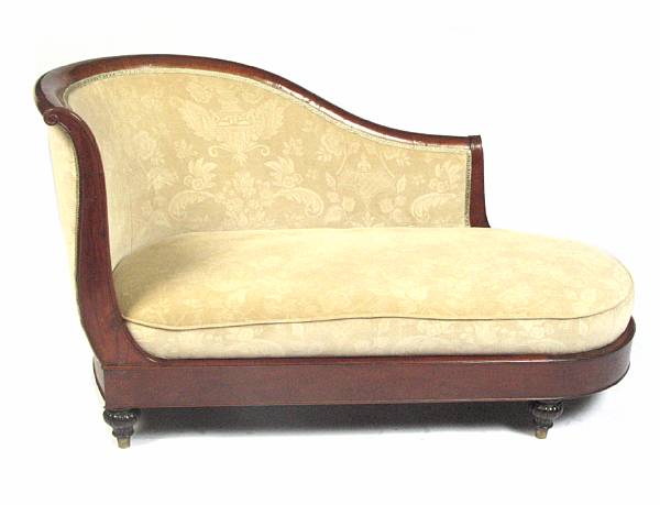 Appraisal: A French mahogany chaise lounge th century height in width