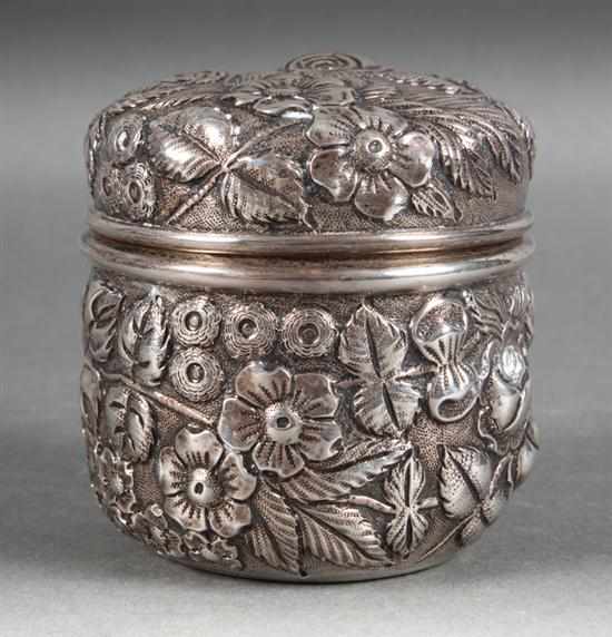 Appraisal: American repousse sterling silver powder jar Jenkins and Jenkins Baltimore