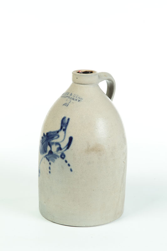 Appraisal: STONEWARE CROCK American nd half- th century Brushed cobalt bird