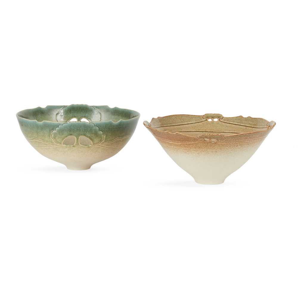 Appraisal: PETER LANE BRITISH - TWO BOWLS glazed porcelain each incised