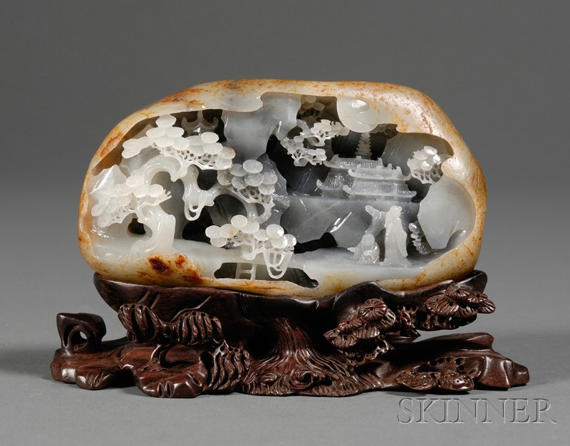 Appraisal: Jade Boulder China th century gray stone with russet skin