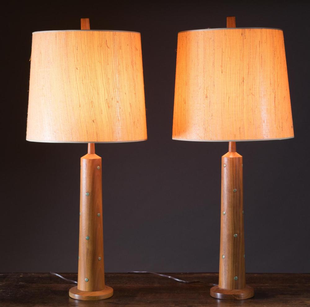 Appraisal: PAIR OF MID-CENTURY MODERN WALNUT TABLE LAMPS Gordon Martz -