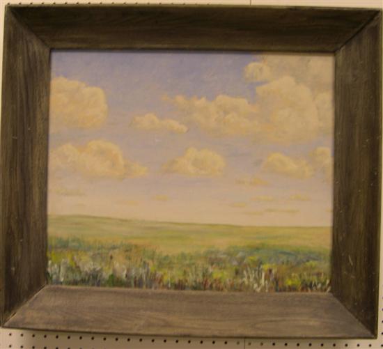 Appraisal: Unsigned oil on canvas board th C green fields on