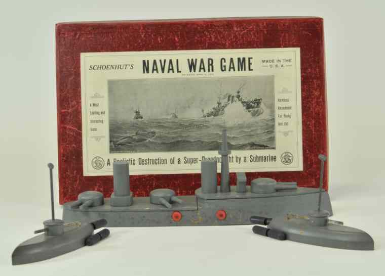 Appraisal: SCHOENHUT NAVAL WAR GAME IN BOX Pat large wooden ship