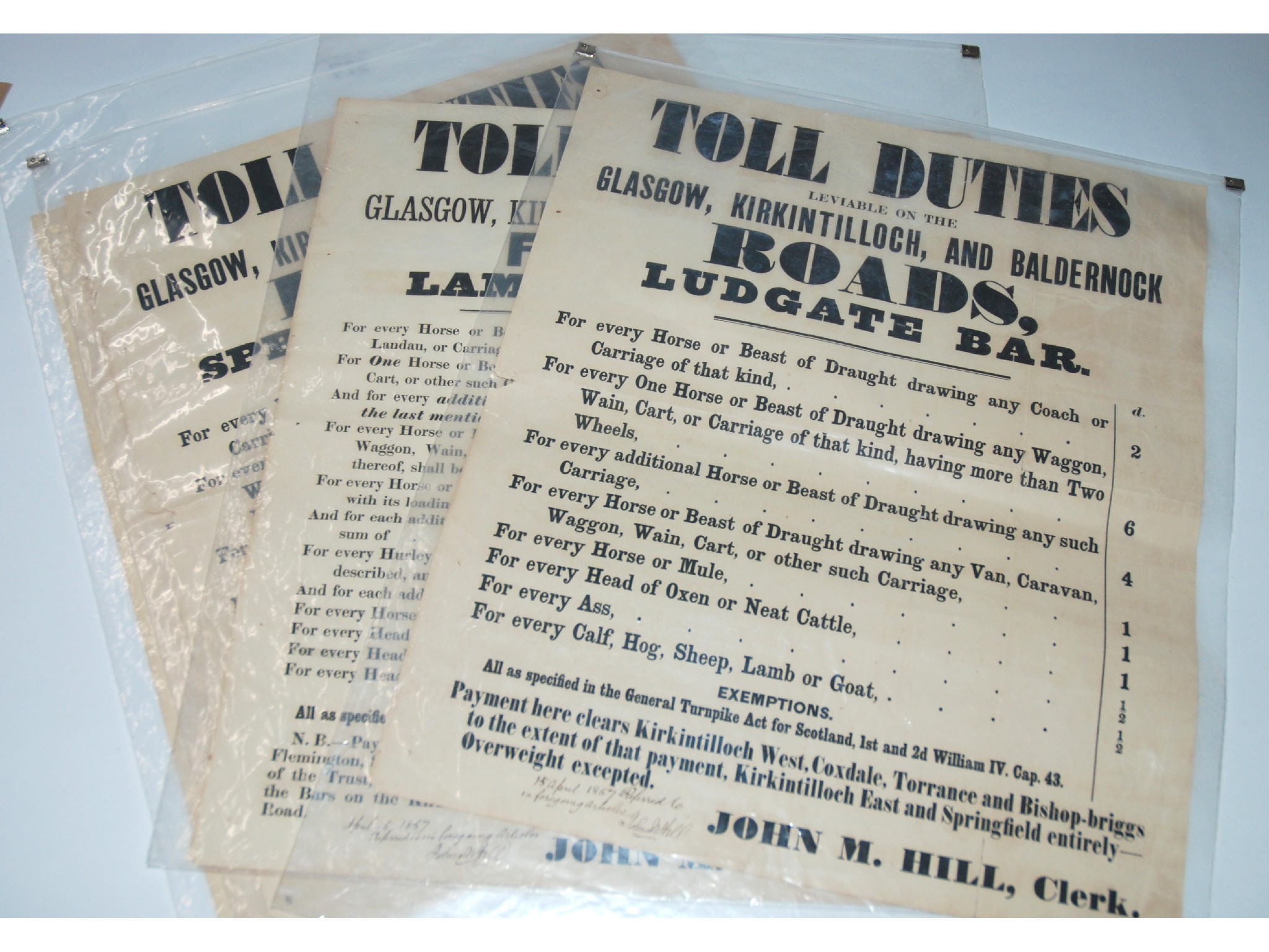 Appraisal: A collection of thirteen Victorian Glasgow related toll duty posters