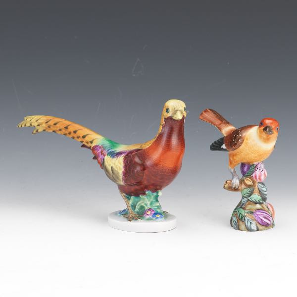 Appraisal: TWO HEREND PORCELAIN BIRDS Including a pheasant H x bird