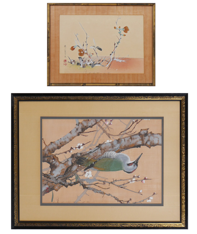 Appraisal: RAKUSAN RAKUSAN TSUCHIYA Japanese - Pair of Woodblock Prints Woodpecker