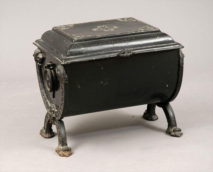 Appraisal: Victorian T le-Peinte Cast-Iron and Mother-of-Pearl Inlaid Coal Scuttle x