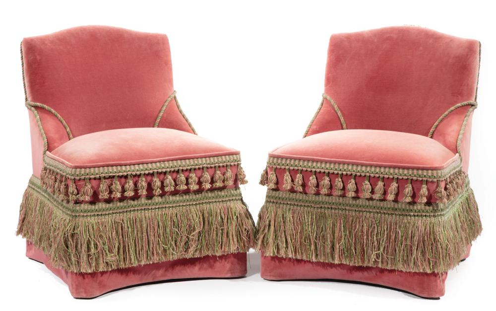 Appraisal: Pair of High Victorian Slipper Chairs rose velvet upholstery with