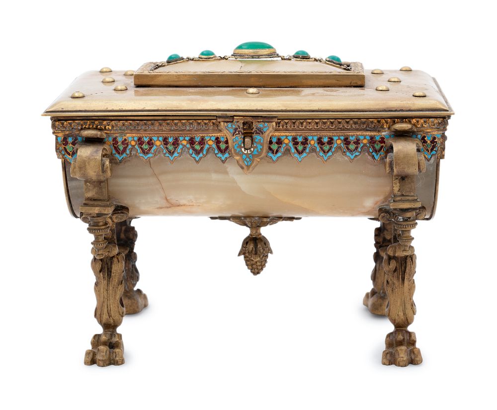 Appraisal: A French Onyx and Champleve Table Casket A French Onyx