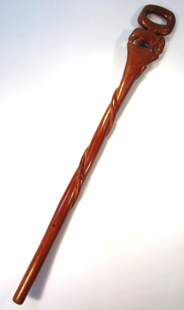 Appraisal: A thC carved African tribal staff with ring top the