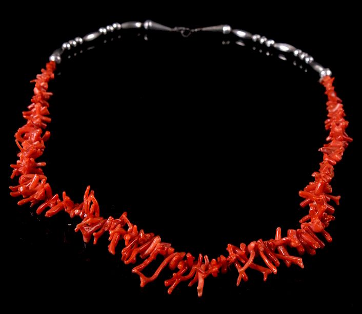 Appraisal: Navajo Silver Red Branch Coral Necklace For your bidding pleasure