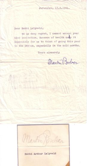 Appraisal: BUBER MARTIN Two Items Brief Typed Letter Signed Signature in