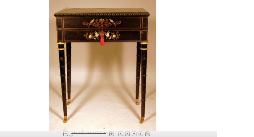 Appraisal: Ebonized brass and ivory inlaid work table late th century