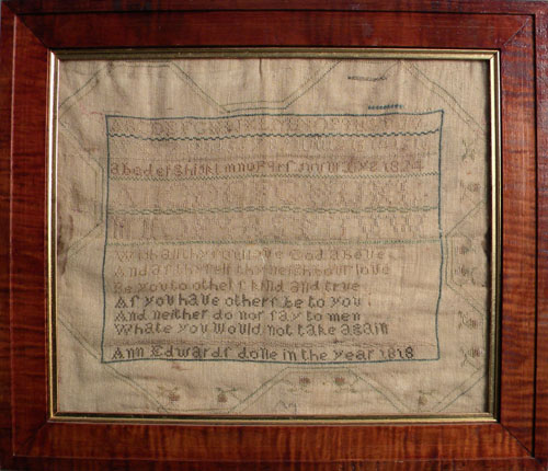 Appraisal: Silk on linen sampler dated wrought by Ann Edwards x