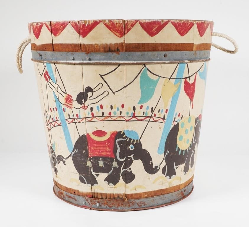 Appraisal: From Sarasota Florida circus collector's estate a hand-decorated wooden bucket