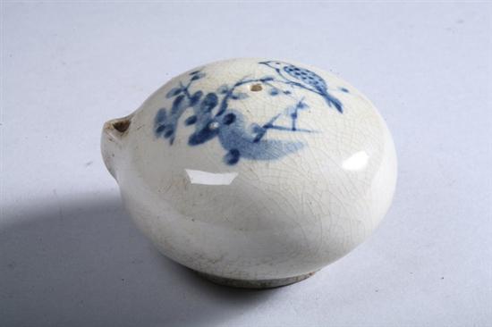 Appraisal: KOREAN BLUE AND WHITE PORCELAIN WATER DROPPER bird perched on