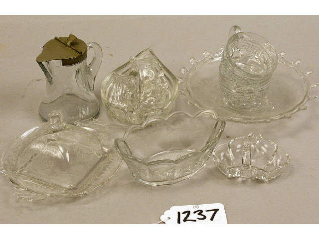 Appraisal: Box lot of Heisey glass including syrup pitcher butter dish