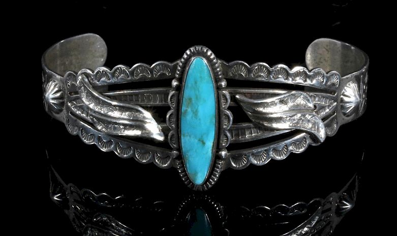 Appraisal: Bell Trading Post Sterling Turquoise Cuff For your consideration is