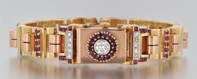 Appraisal: A Ladies' Retro Gold Diamond and Ruby Watch ca 's