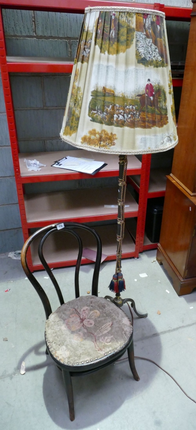 Appraisal: Embroidered bentwood chair and metal standard lamp