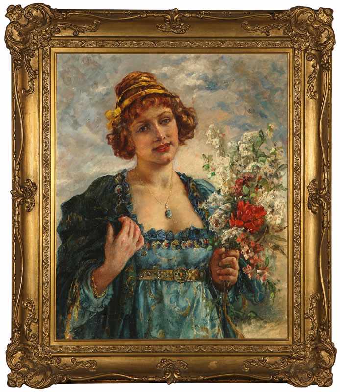 Appraisal: Portrait of a Woman Holding Flowers '' H x ''