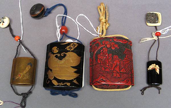 Appraisal: A group of four lacquer decorated inro th Century Including