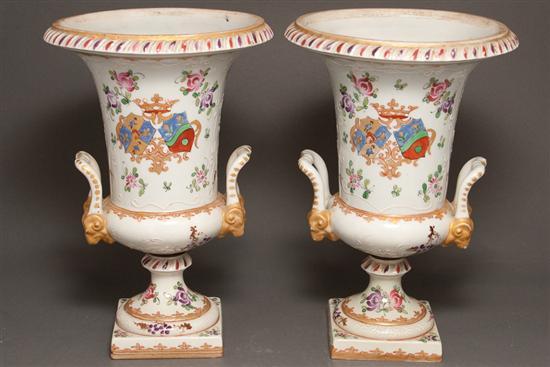 Appraisal: Pair of Samson porcelain two-handled urns in the Chinese Export