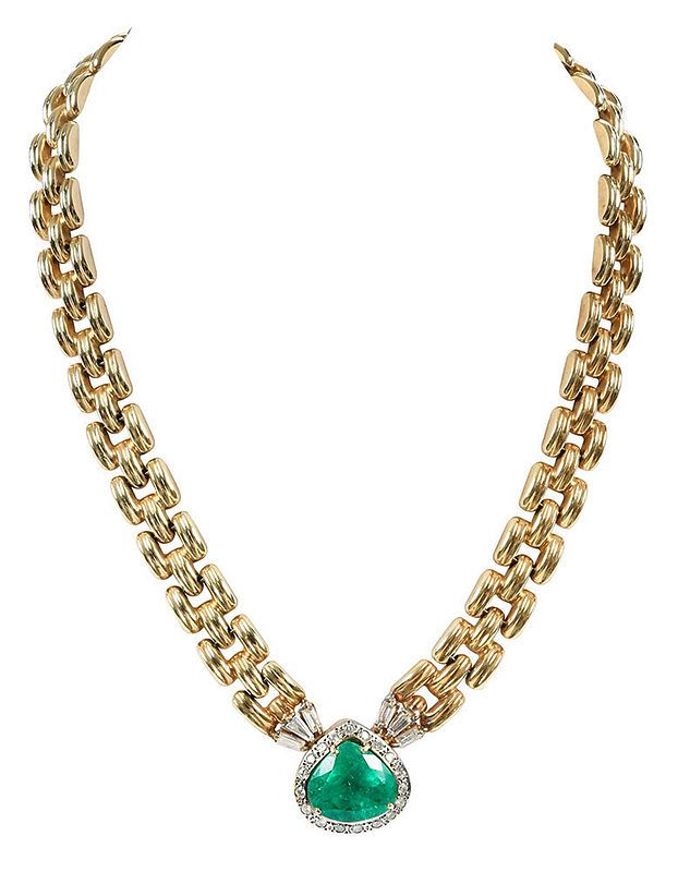 Appraisal: kt Emerald and Diamond Necklace center pear cut emerald estimated