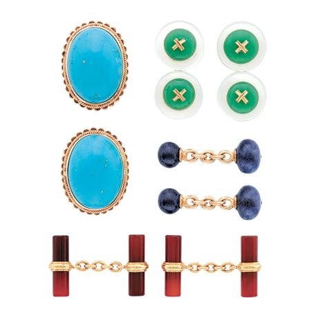 Appraisal: Four Pairs of Gold and Stone Cufflinks Estimate -