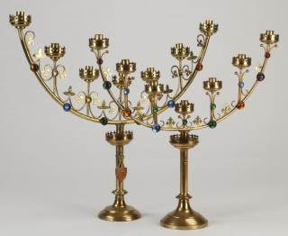 Appraisal: French gilt metal candelabra Two similar early th century French